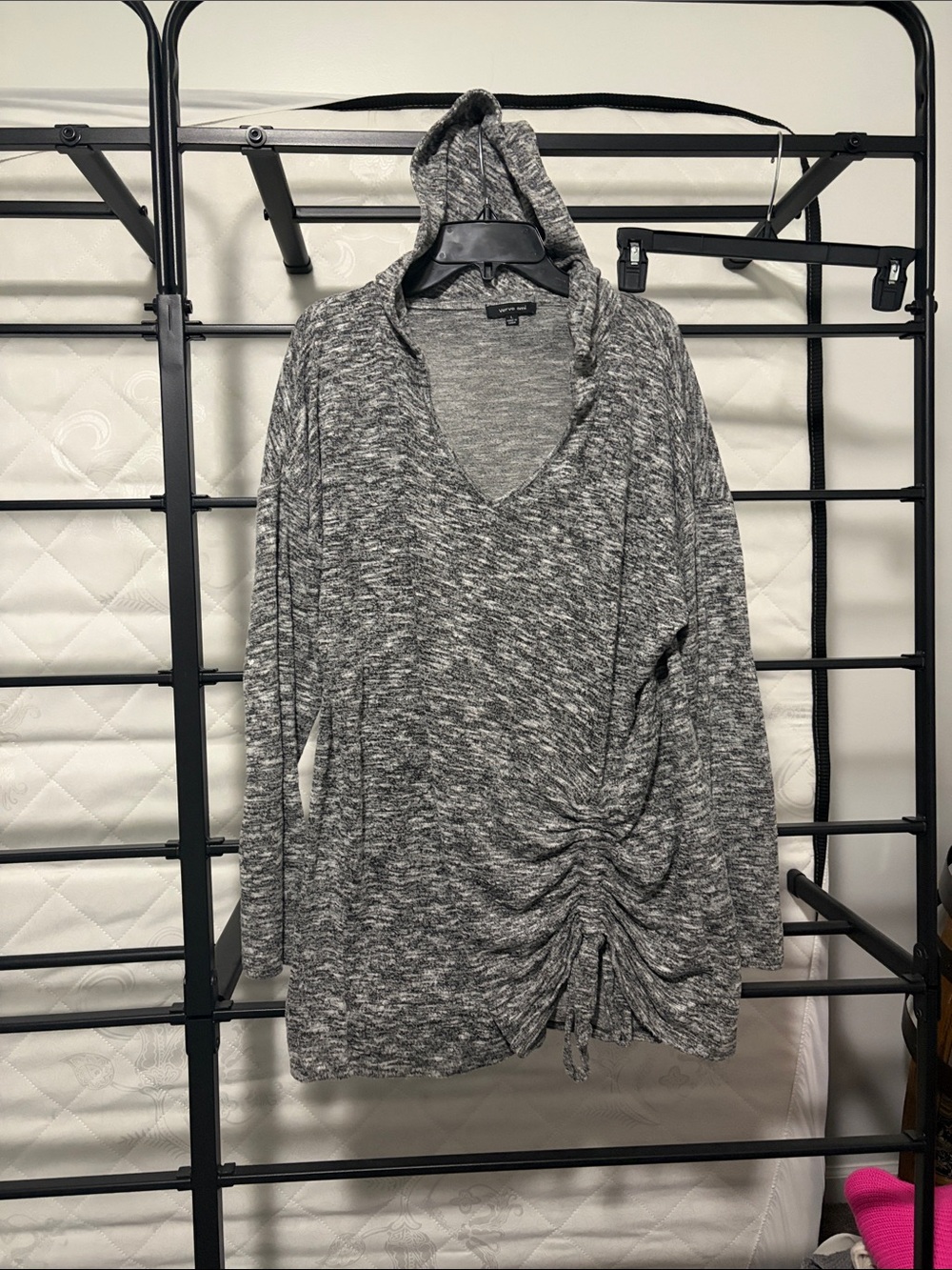 Verve Ami Gray Hooded Ruched Long-Sleeve Top